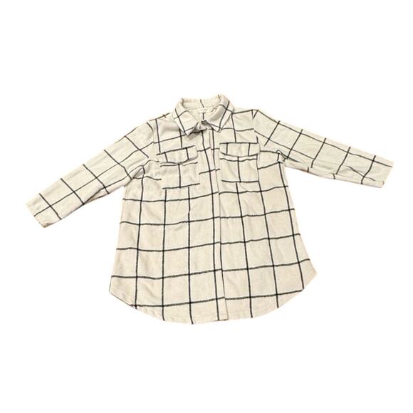 Melloday Women's Plus 2X heavy Flannel Shacket Pockets cream black plaid jacket - Picture 1 of 5